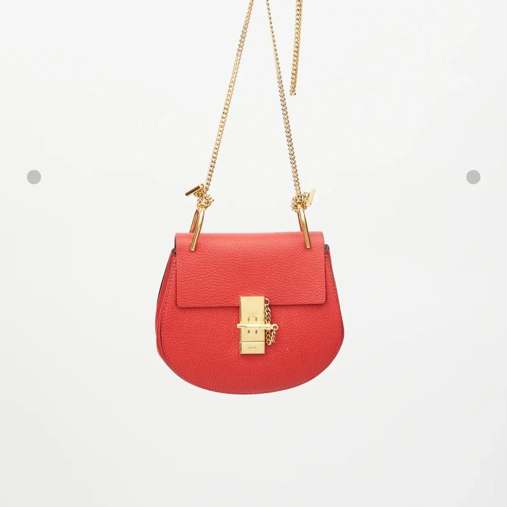 Chloe Red Leather Small Crossbody Saddle Bag with Gold Hardware - Picture 10 of 10